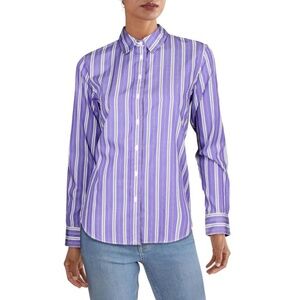 LAUREN RALPH LAUREN Womens Striped Long Sleeve Collared Casual Top Large